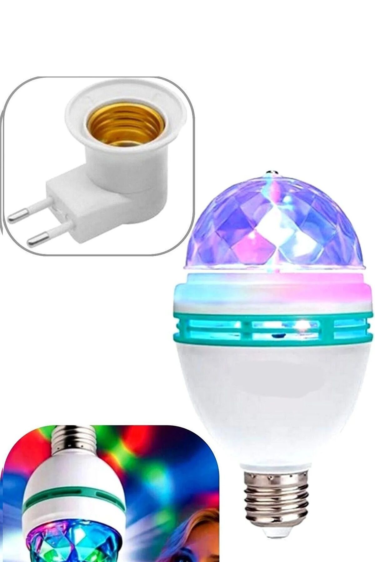 Daxom Renkli Disko Ampulü Lambası E27 Duy Dahil Led Ampul Dönen Disco Topu Lambası