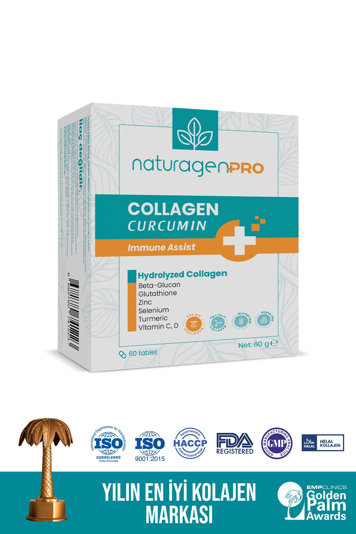 Naturagen Pro Kolajen Curcumin(ZERDAÇAL),collagen,beta Glukan,vitamin A-b6-b12-c-d3-e.çinko,selenyum 60 Tablet