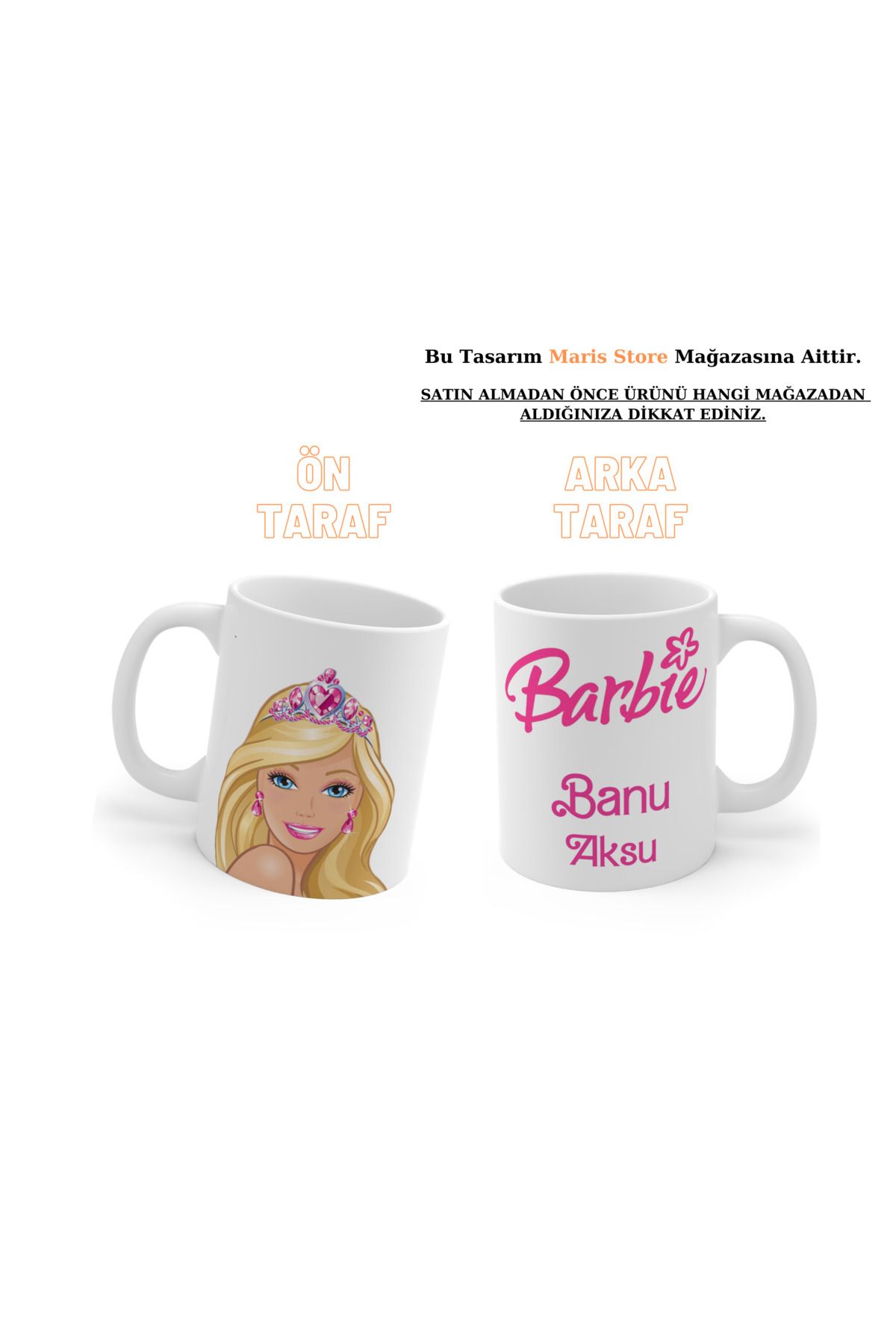 MARİS STORE Barbie Kişiye Özel Ad-soyad Tasarım Dijital Baskılı Hd Kalite Yıkanabilir Kupa Bardak