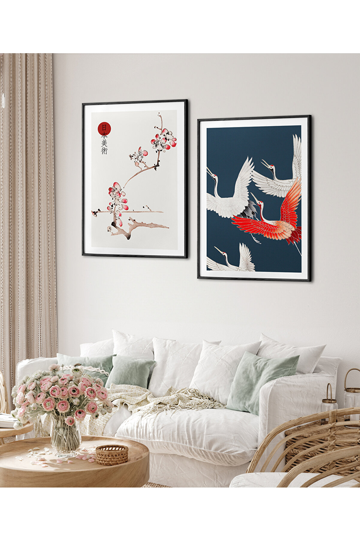 HOMEPACK İkili Set Çerçeveli Tablo Leylek Poster Tablo İkili12 - Doğal Güzellikler