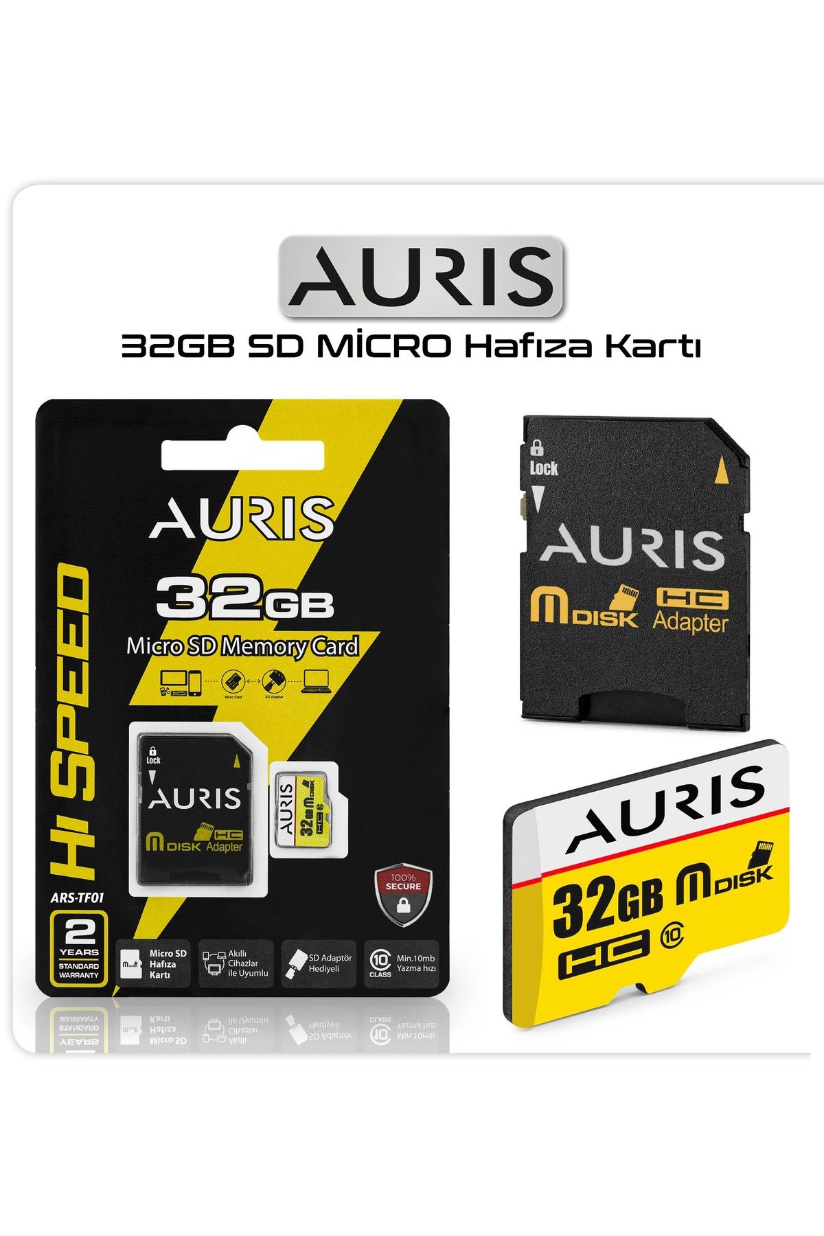 Auris 32gb Hafıza Kartı Ve Adaptör 32gb Telefon Tablet Fotoğraf Makinasıaksiyon Kamera Uyumlu