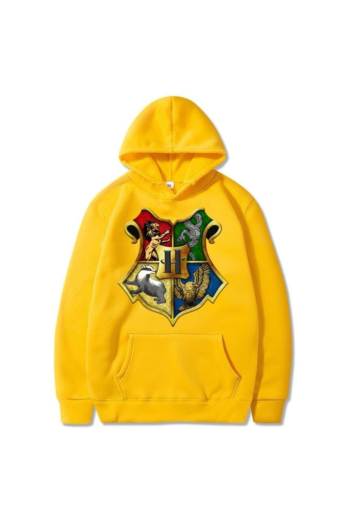 Genel Markalar Unisex Hoodie Regular Kesim Uzun Kollu Harry Potter Baskılı Kapüşonlu Sweatshirt Oversize Pamuk