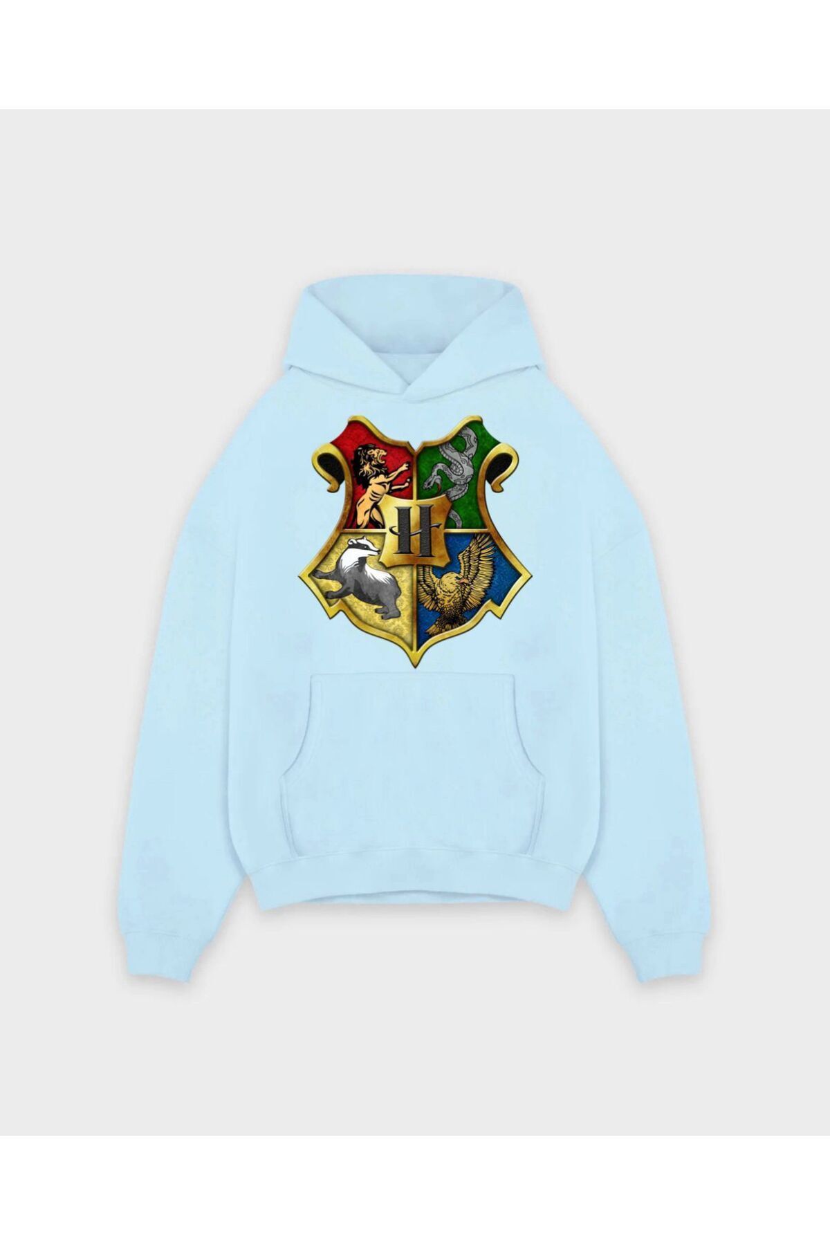Genel Markalar Unisex Hoodie Regular Kesim Uzun Kollu Harry Potter Baskılı Kapüşonlu Sweatshirt Oversize Pamuk