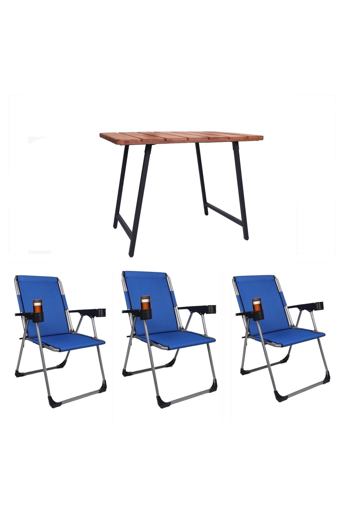 ALİN METAL 3''lü Lüks Bardaklı Kamp Sandalyesi Ve Masa Set