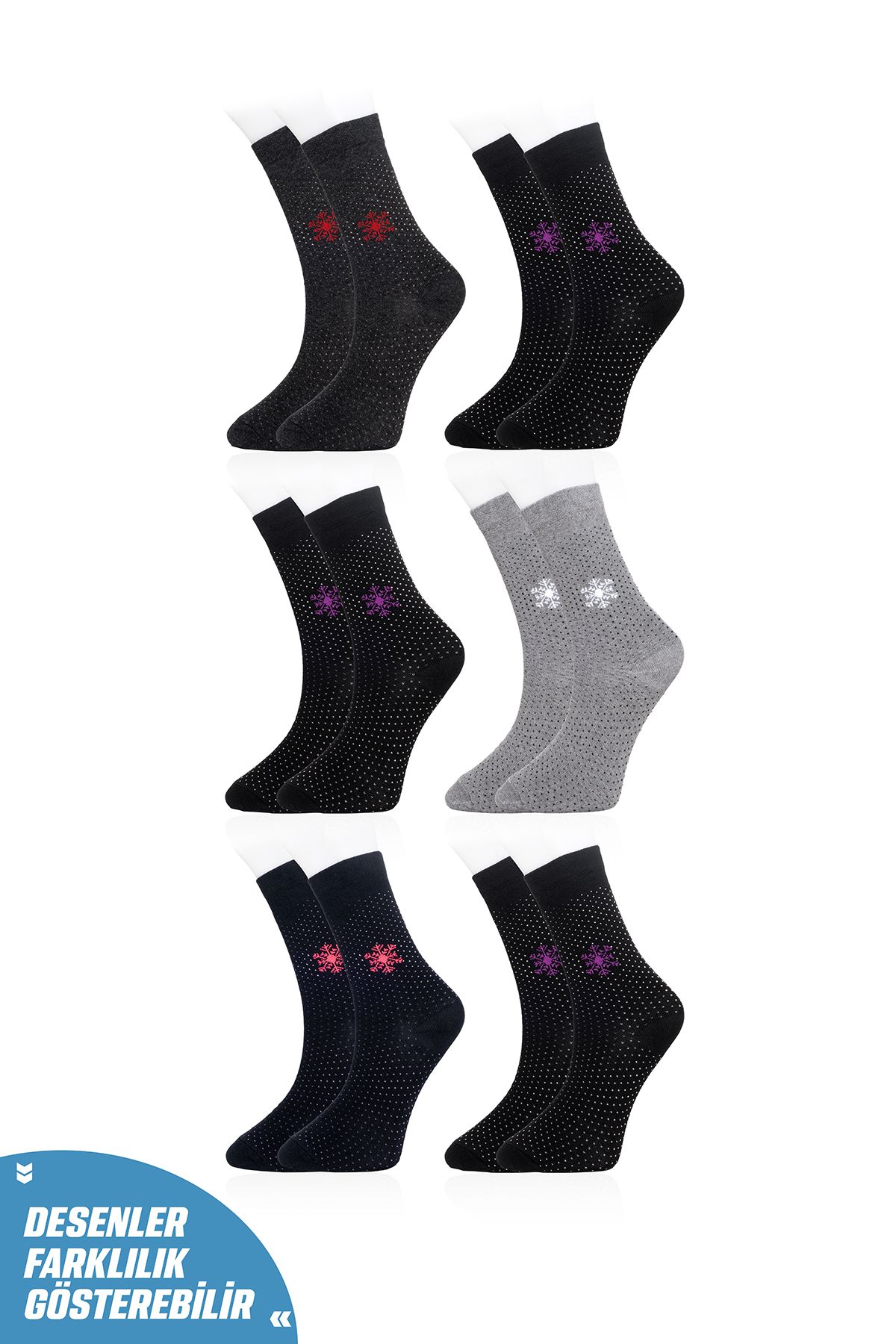 Line Smart 6'lı Kadın Pamuklu Desenli Kaliteli Soket Çorap