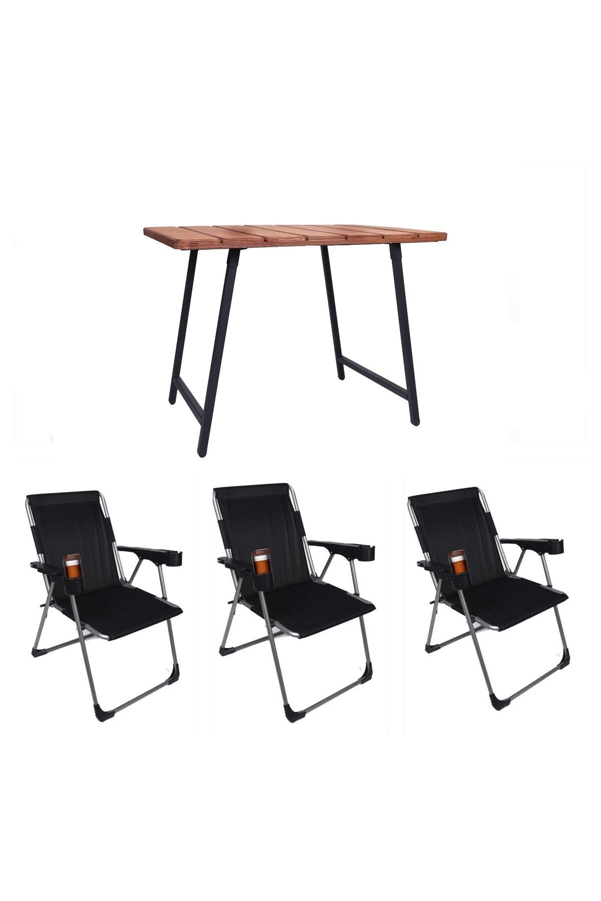 ALİN METAL 3''lü Lüks Bardaklı Kamp Sandalyesi Ve Masa Set