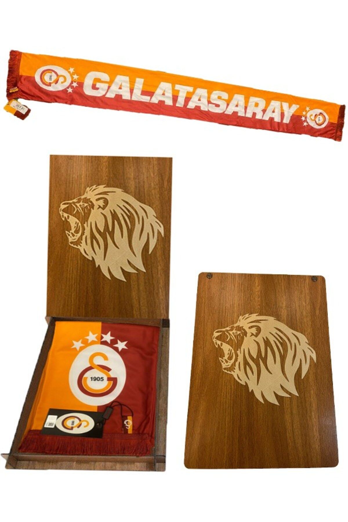 Galatasaray Logolu Lisanslı Şal Atkı Aslan Ahşap Kutu