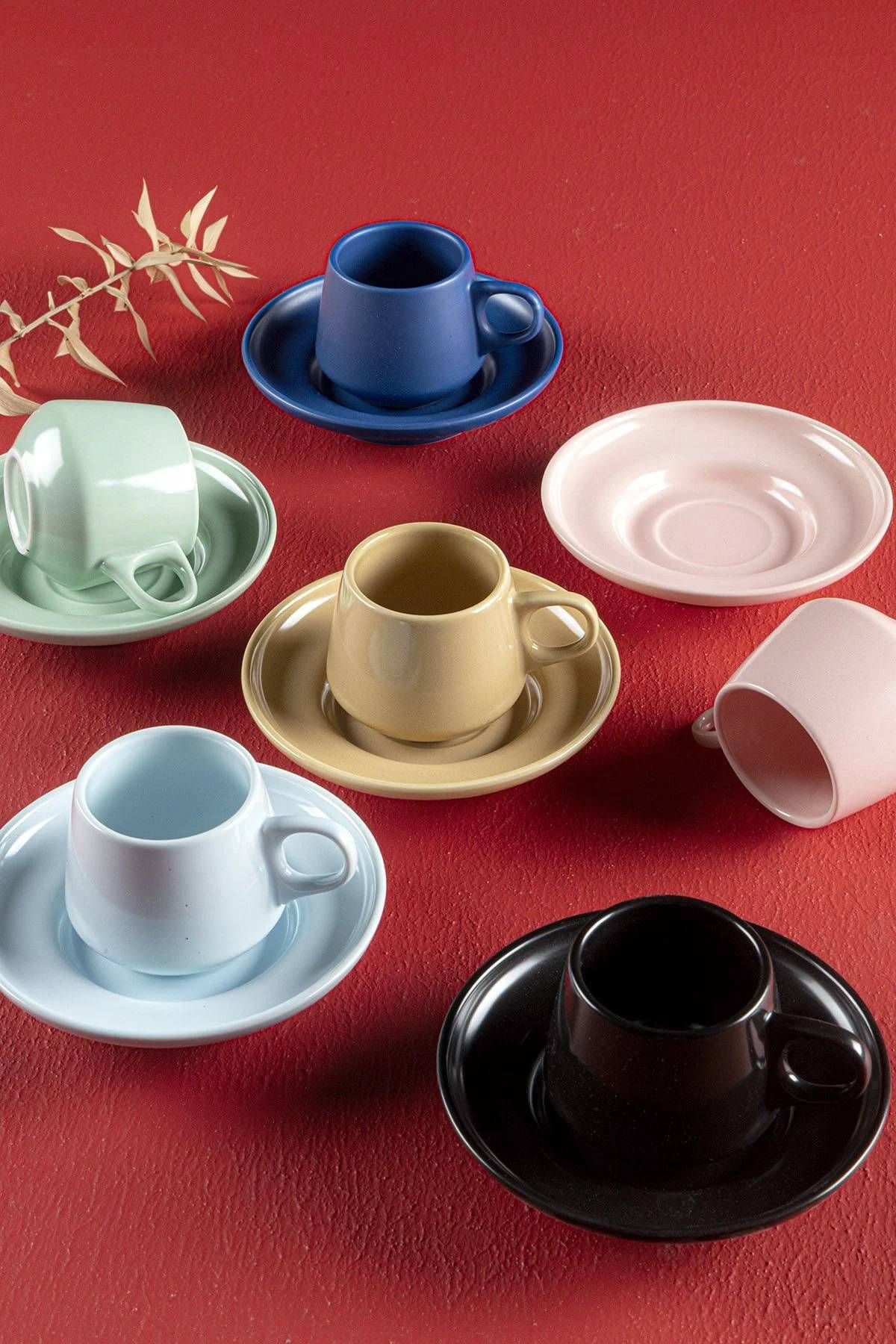 AROW Porselen Kahve Fincanı Takımı Renkli 12 Parça