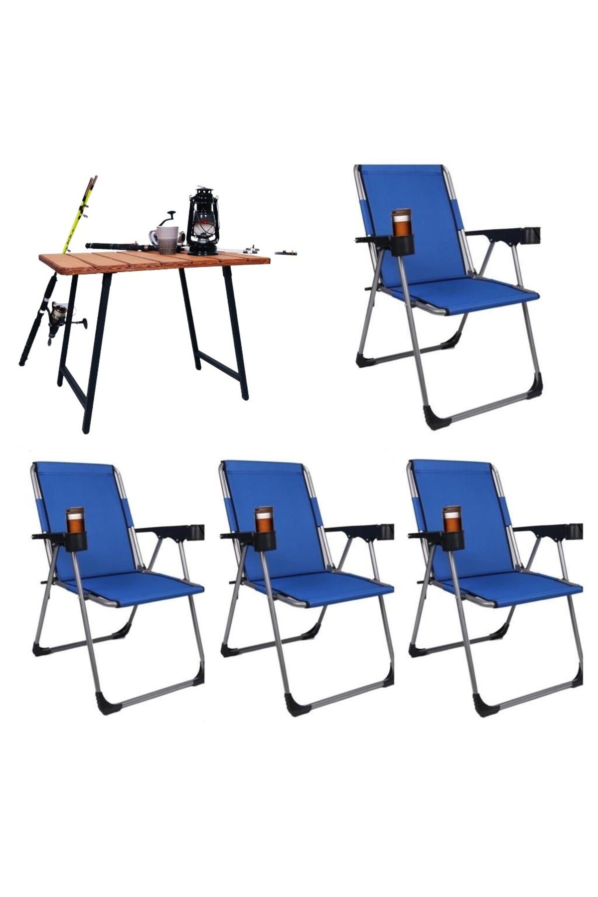 ALİN METAL 4''lü Lüks Bardaklı Kamp Sandalyesi Ve Masa Set
