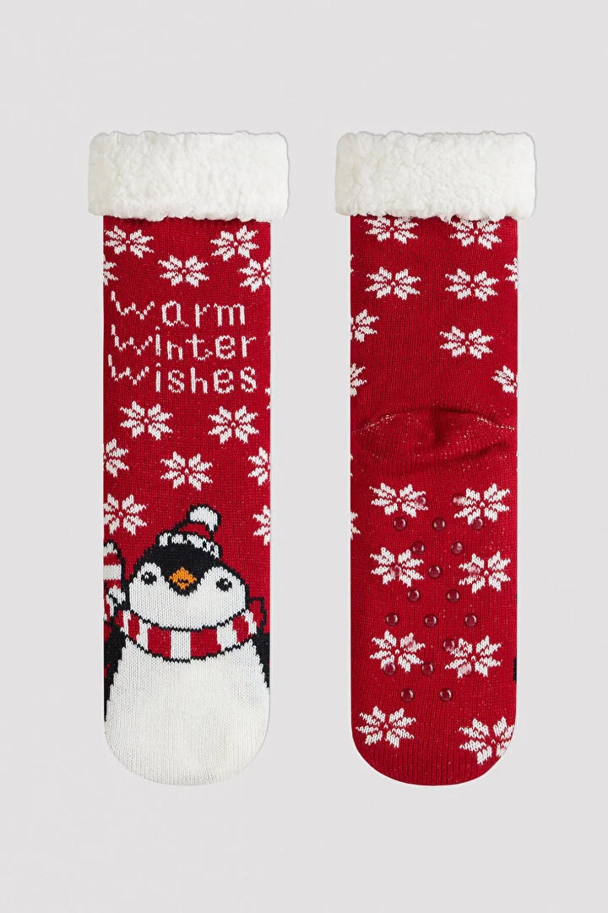 Penti Warm Winter Wishes Slogan Baskılı Kırmızı Soket Çorap