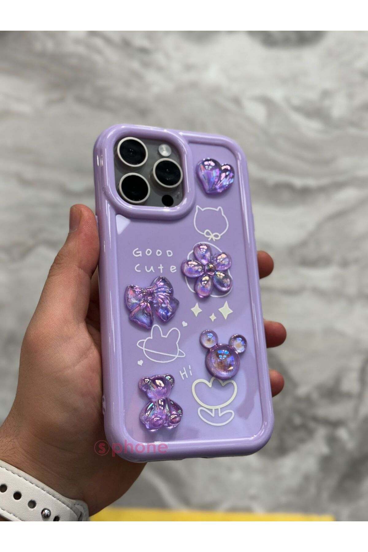 Sphone iPhone 11 Pro Kılıf 3D Kabartma Emoji Figür Ayıcık Çiçek Kurdele Happy Good Luck Funny Heart