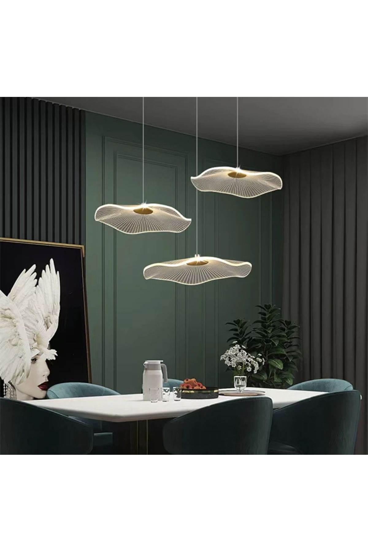 burenze Luxury Exclusive Üçlü Yuvarlak Sarkıt Led Avize Jellyfish Salon Mutfak Oturma Odası Avize Gold Sarı
