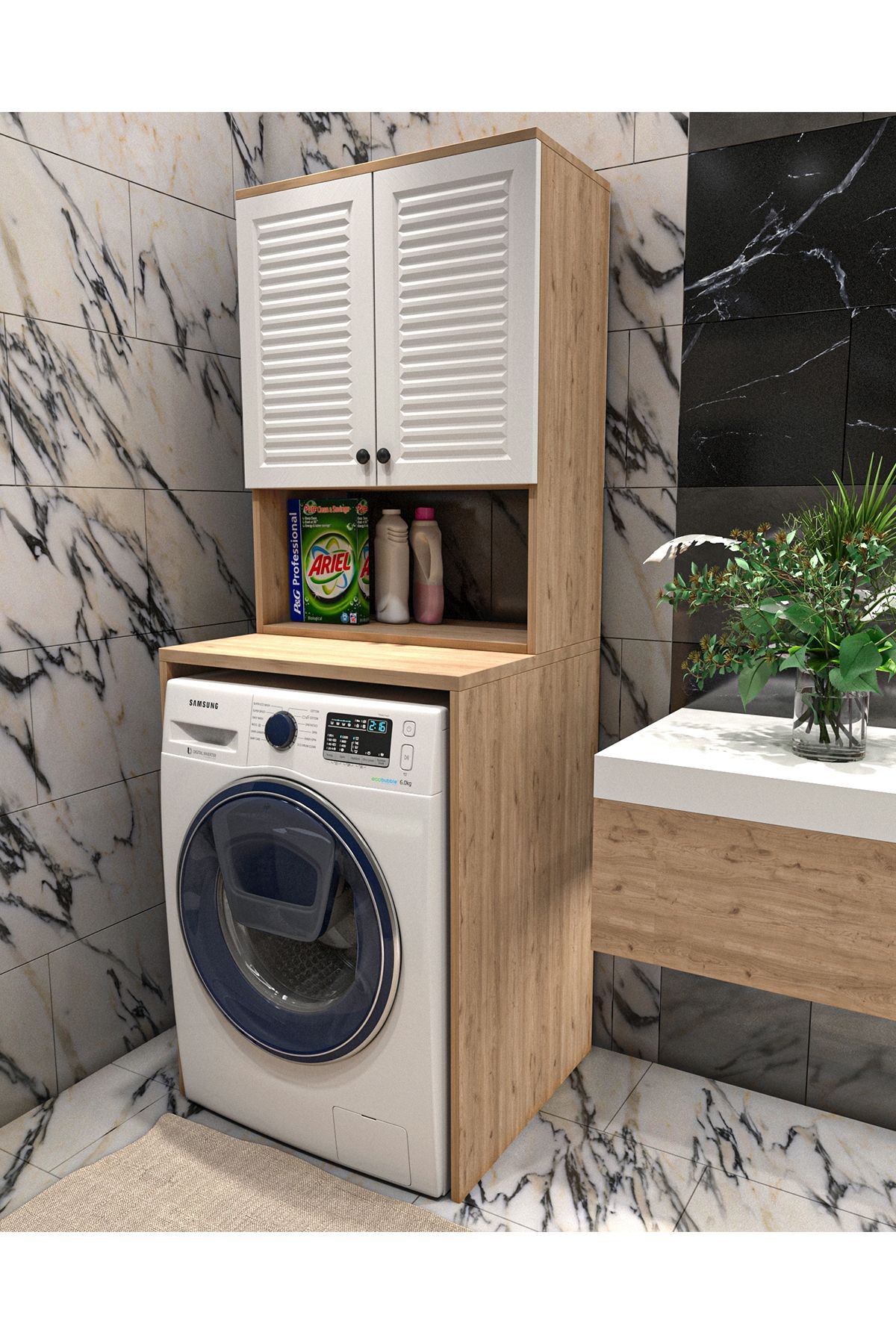 Yıldız elegance Banyo Dolabı Çamaşır Makinesi Dolabı Luxe AHŞAP-BEYAZ