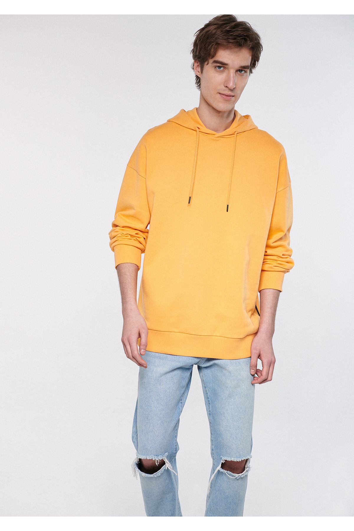 Mavi Kapüşonlu Turuncu Basic Sweatshirt 0610062-71399