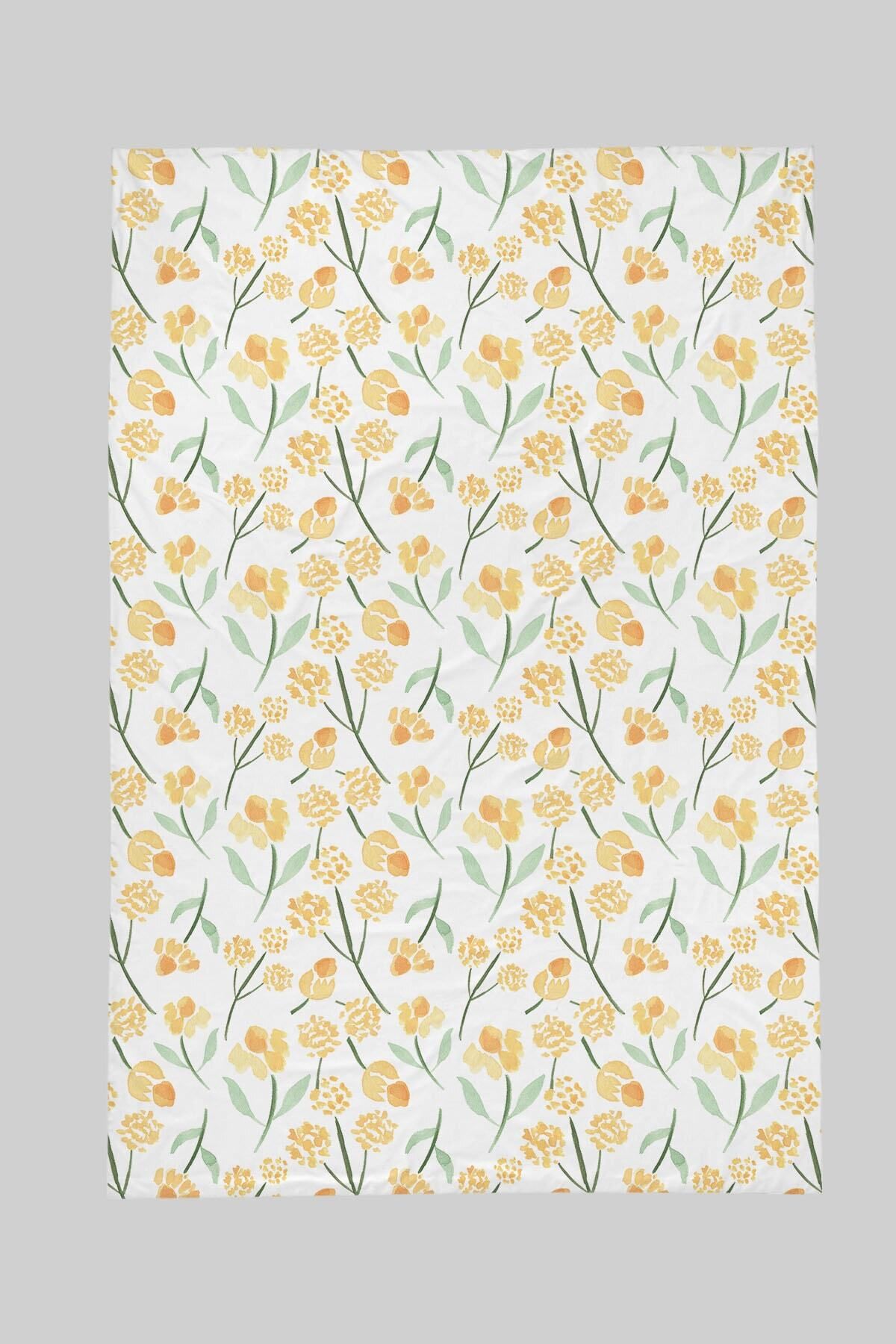 Tuğba Kuğu Baskılı Düz Çarşaf 120x180 - Iconic Serisi - Sarı Bahar Çiçekleri