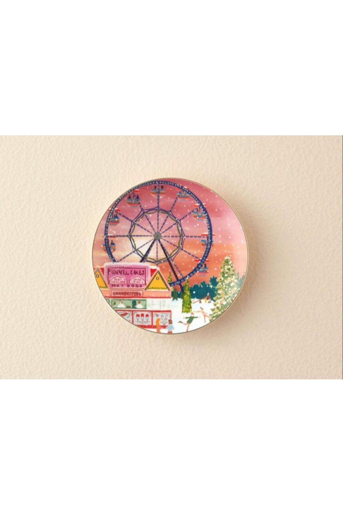 English Home Yılbaşı Cheerful Ferris Wheel Bone Porselen Pasta Tabağı 20 cm