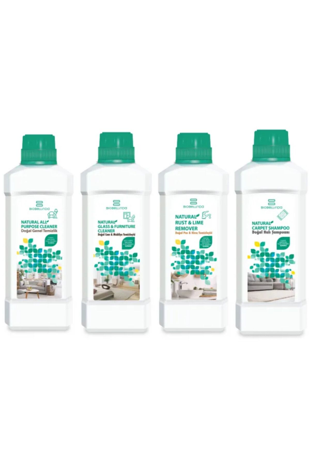 BioBellinda Genel Temizlik Pas Kireç Halı Şampuanı Cam Mobilya Temizleyici 4 lü Temizlik seti 750 ml 4 adet