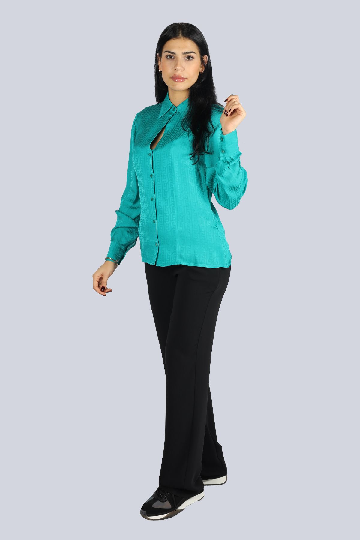 Liu Jo Kadın Uzun Kol Normal Gömlek Yaka Günlük Yeşil Gömlek MF3312T3702-Q9908