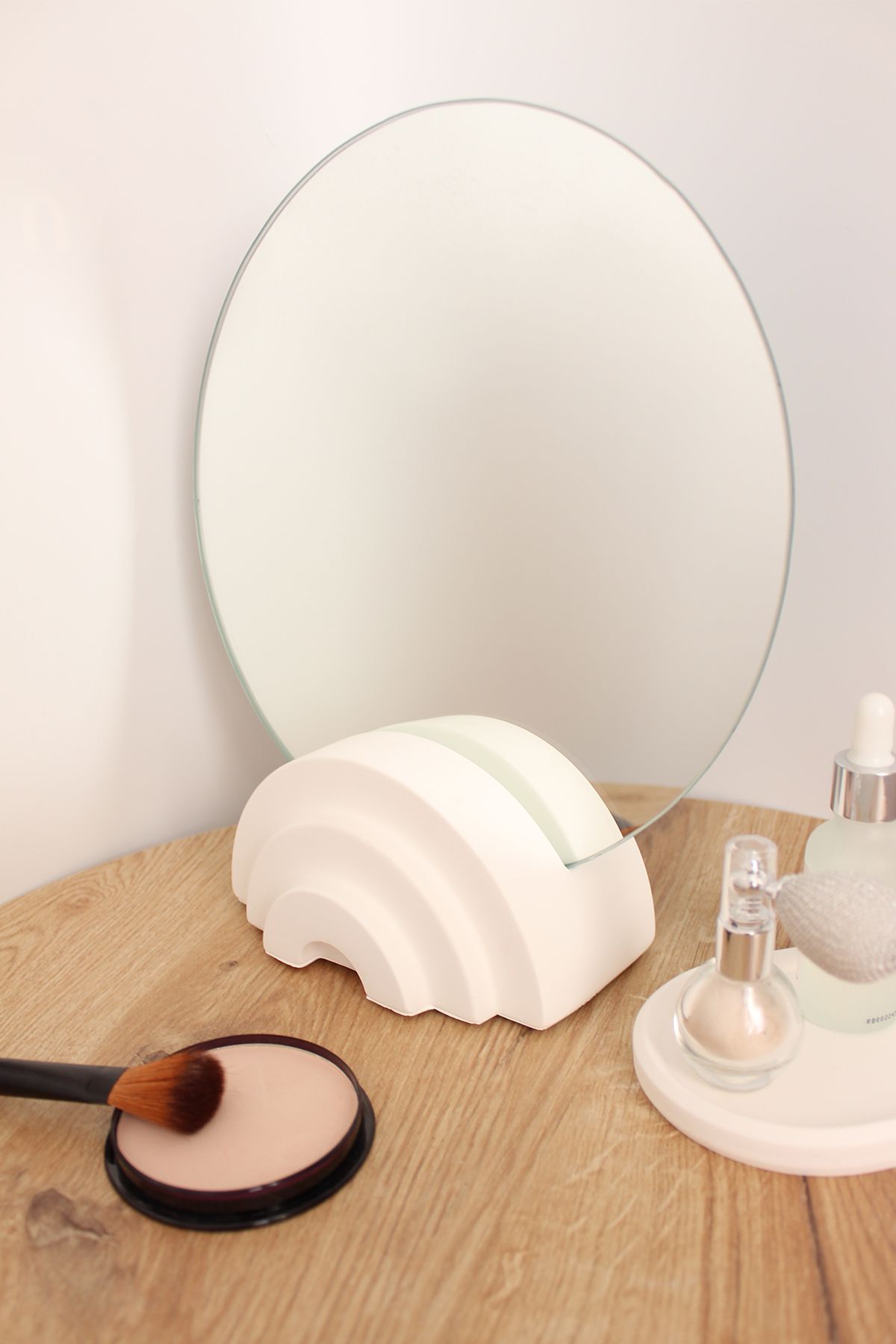 Apricity Dekoratif Estetik Asimetrik Beton Makyaj Aynası Çerçevesiz, Masa Oturma Odası 23 cm - Beyaz