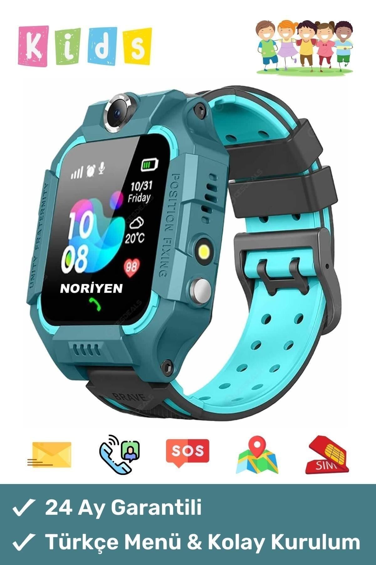 Noriyen Q19 Akıllı Saat Smartwatch Çocuk SIM Kamera Dinleme GPS Yeşil