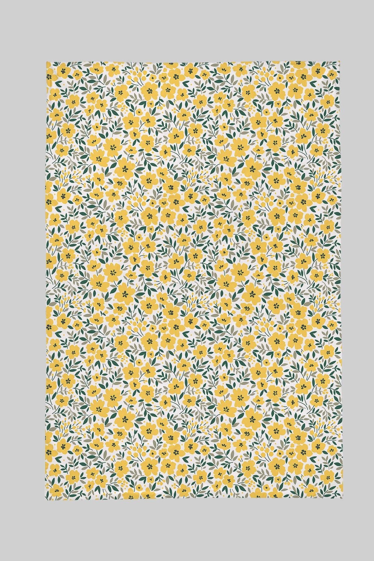 Tuğba Kuğu Baskılı Düz Çarşaf 120x180 - Iconic Serisi - Sarı Minik Çiçekler