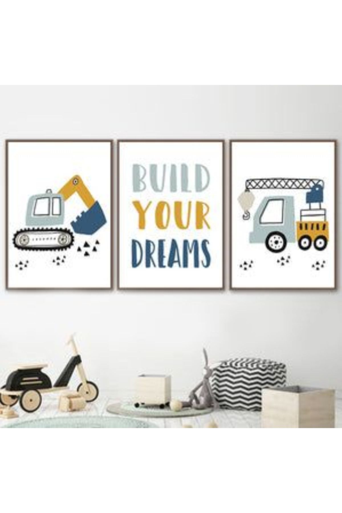 HiraEv Bebek Ve Çocuk Odası Duvar Tablosu 3'lü Set Build Your Dreams