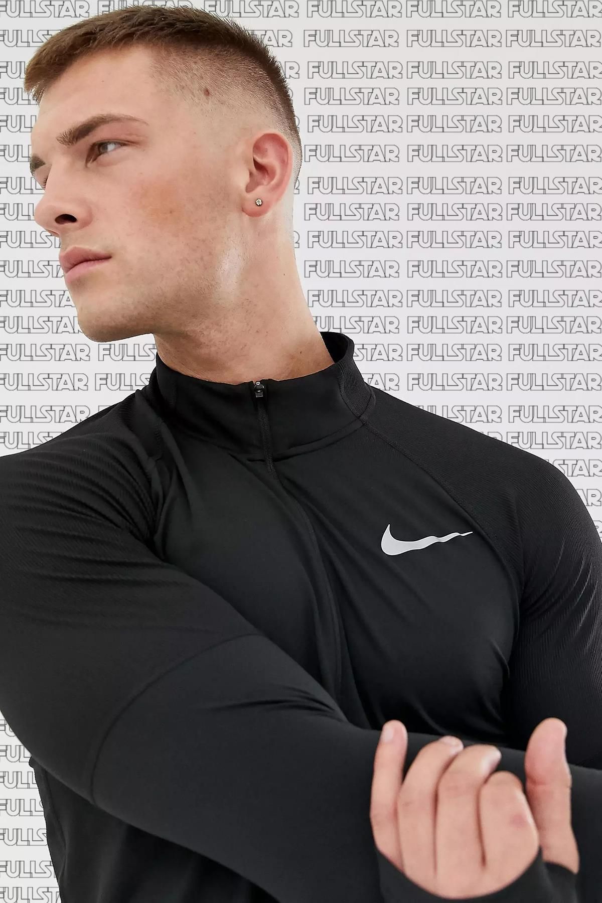Nike Dri Fit Element Top Half Zip Sweatshirt Erkek Uzun Kollu Yarım Fermuar Sporcu Üstü Siyah