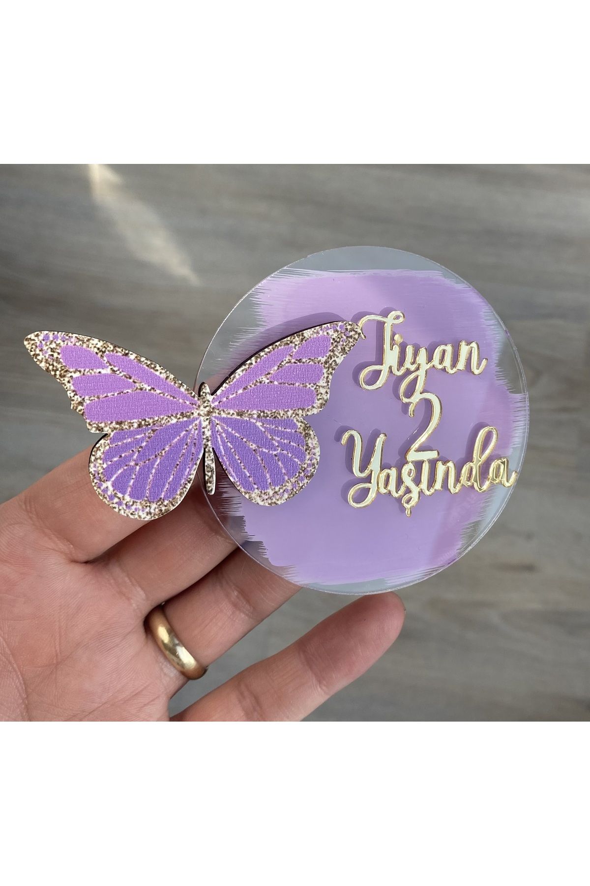 SefDen Lazer Kesim Atölyesi Mor kelebekli lila boyalı pleksi bebek hediyelik magnet (10 adet)