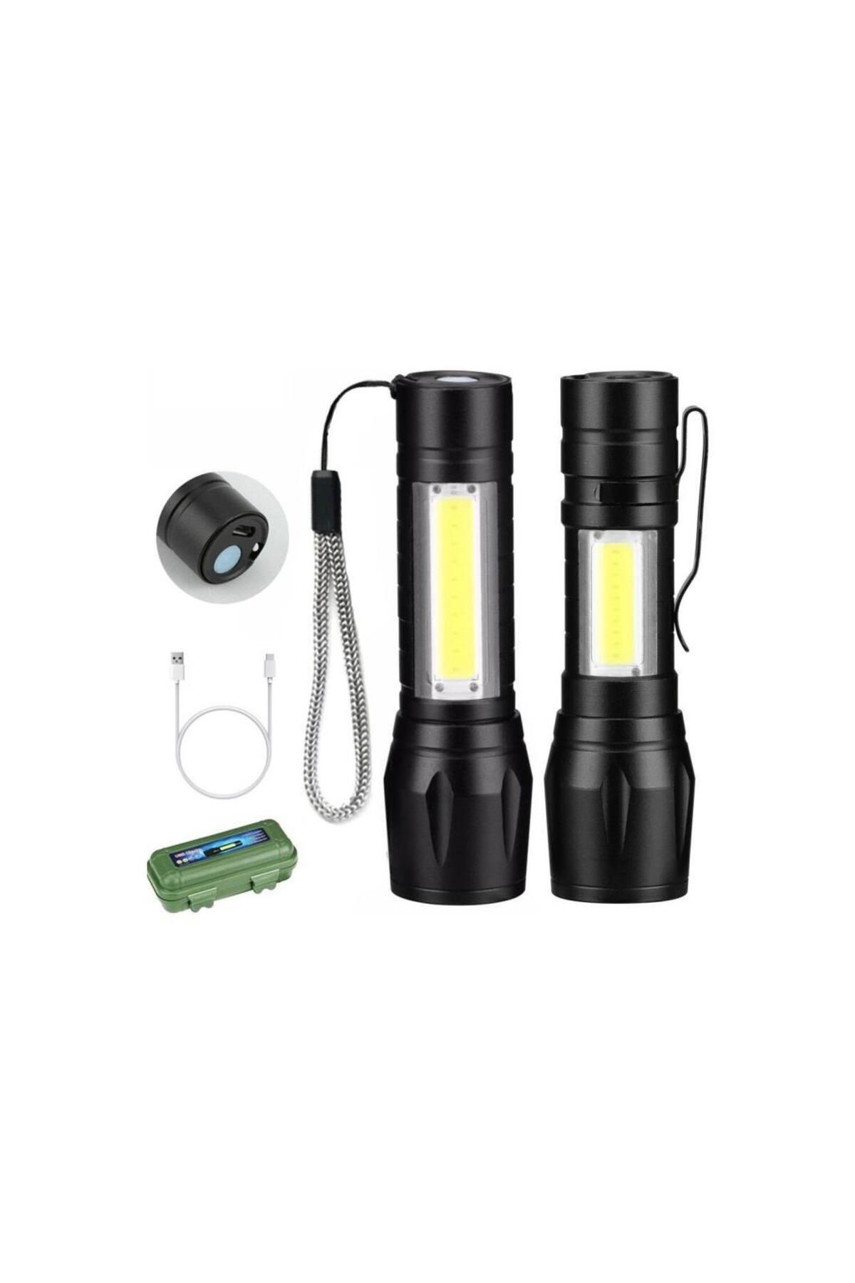 TRAKAV Ultra Güçlü USB Şarjlı Mini El Feneri Kutulu Kamp Feneri Avcılık Feneri 2 Mod Yan LED 3W
