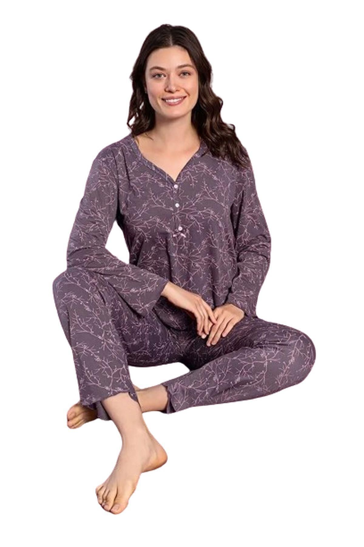 Sude Kadın Bambu V Yaka Uzun Kol Ince Pijama Takımı S-4204 - 1 Adet