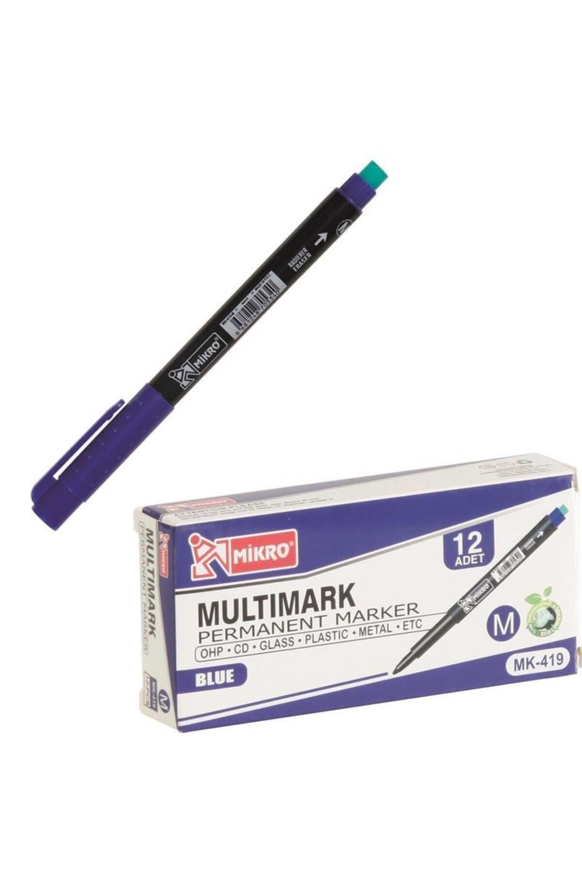 Mikro Multimark Permanent Marker OHP CD Asetat Kalemi Mavi M Uç 12 Adet Set Paket