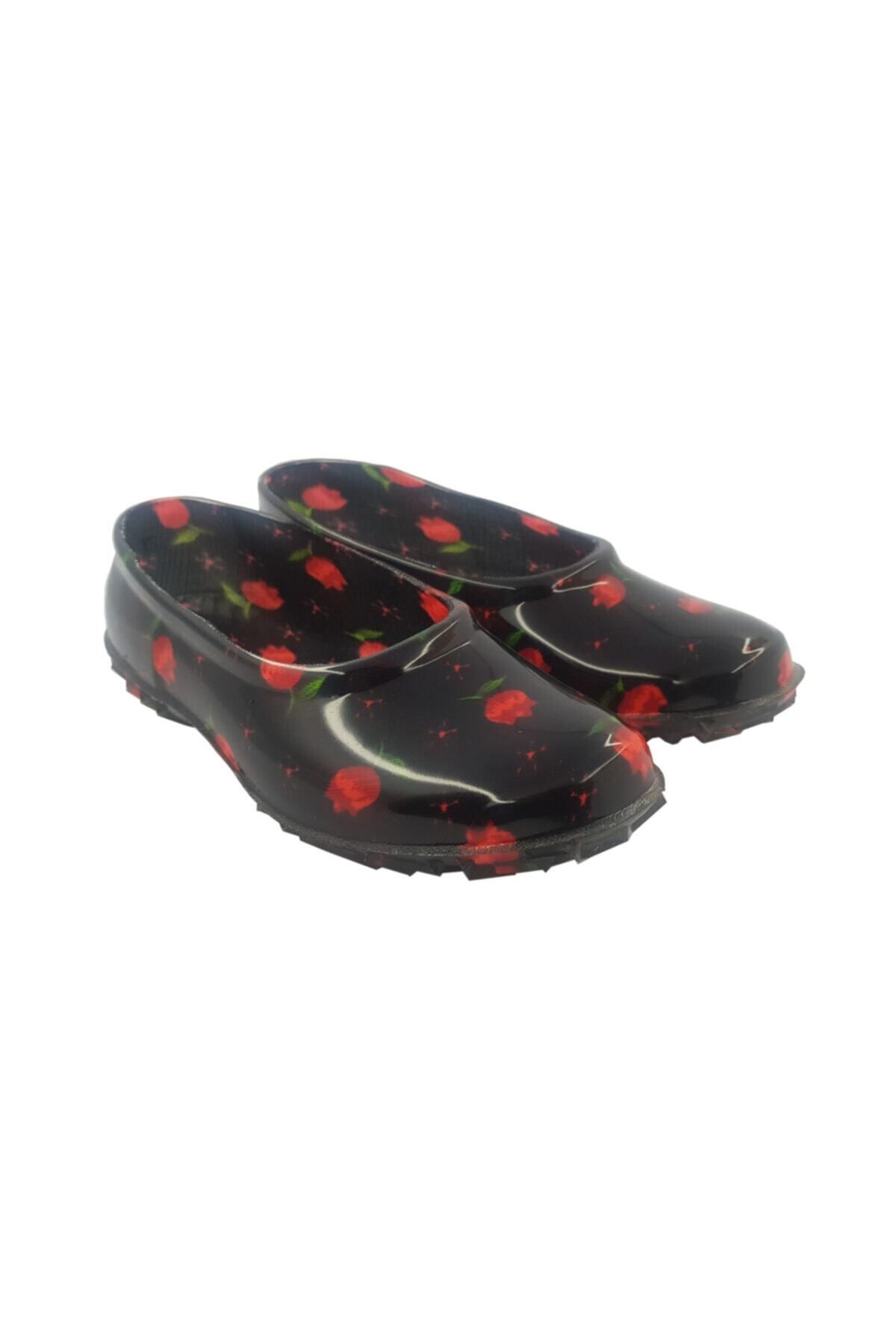fafatara Kadın Kırmızı Çiçekli Lastik Ayakkabı