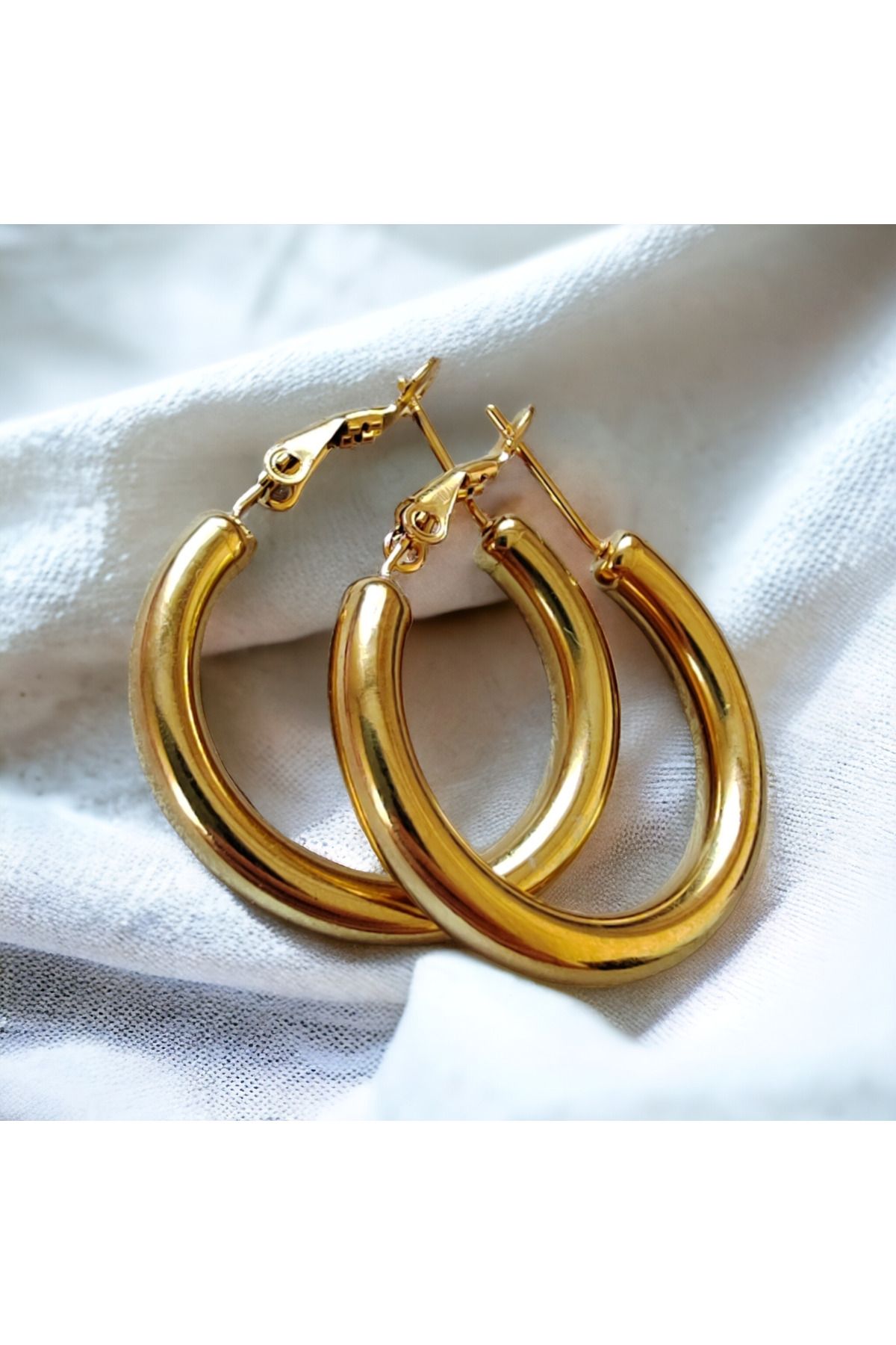 icon accessories Çelik Orta Boy Kalın Halka Küpe Kadın