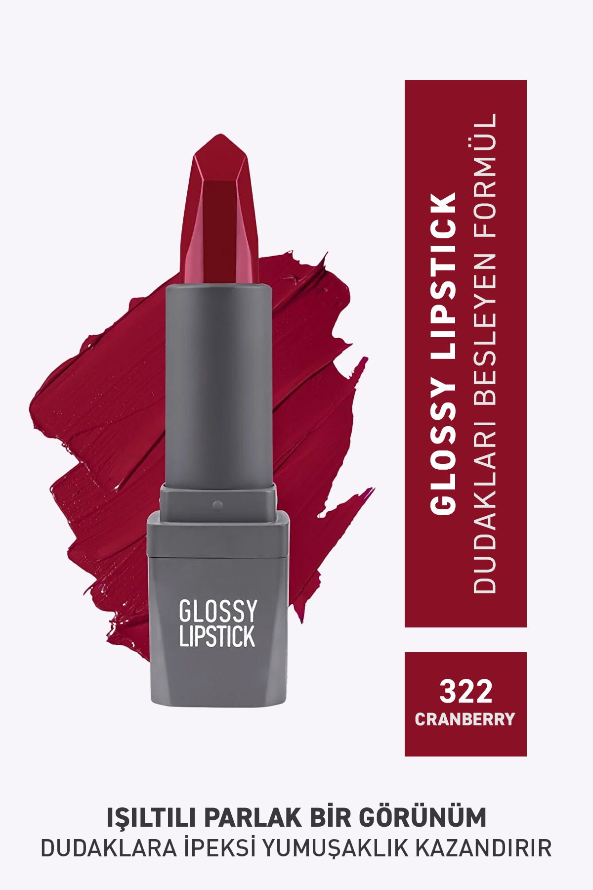 Alix Avien 322 Cranberry Parlak Ruj - Nemlendirici Etkili Pürüzsüz Dudak Görünümü - Glossy Lipstick