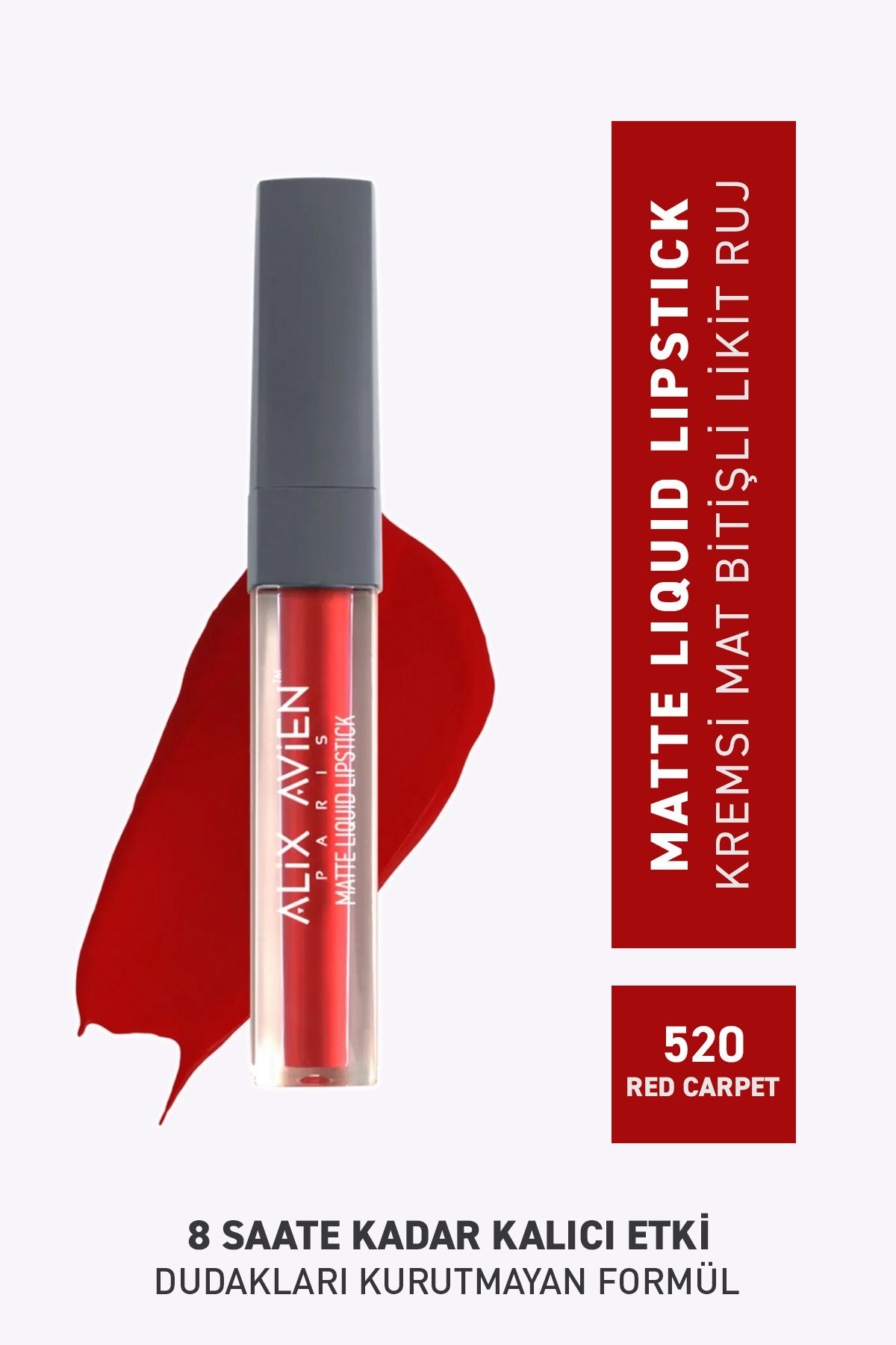 Alix Avien 520 Red Carpet Mat Bitişli Likit Ruj - 8 Saate Kadar Kalıcı Etki - Matte Liquid Lipstick
