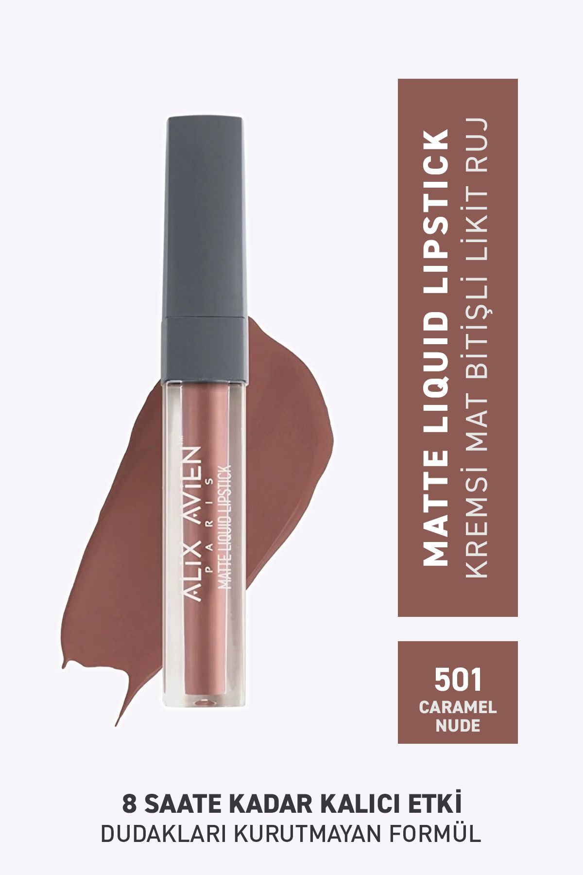 Alix Avien 501 Caramel Nude Mat Bitişli Likit Ruj- 8 Saate Kadar Kalıcı Etki - Matte Liquid Lipstick