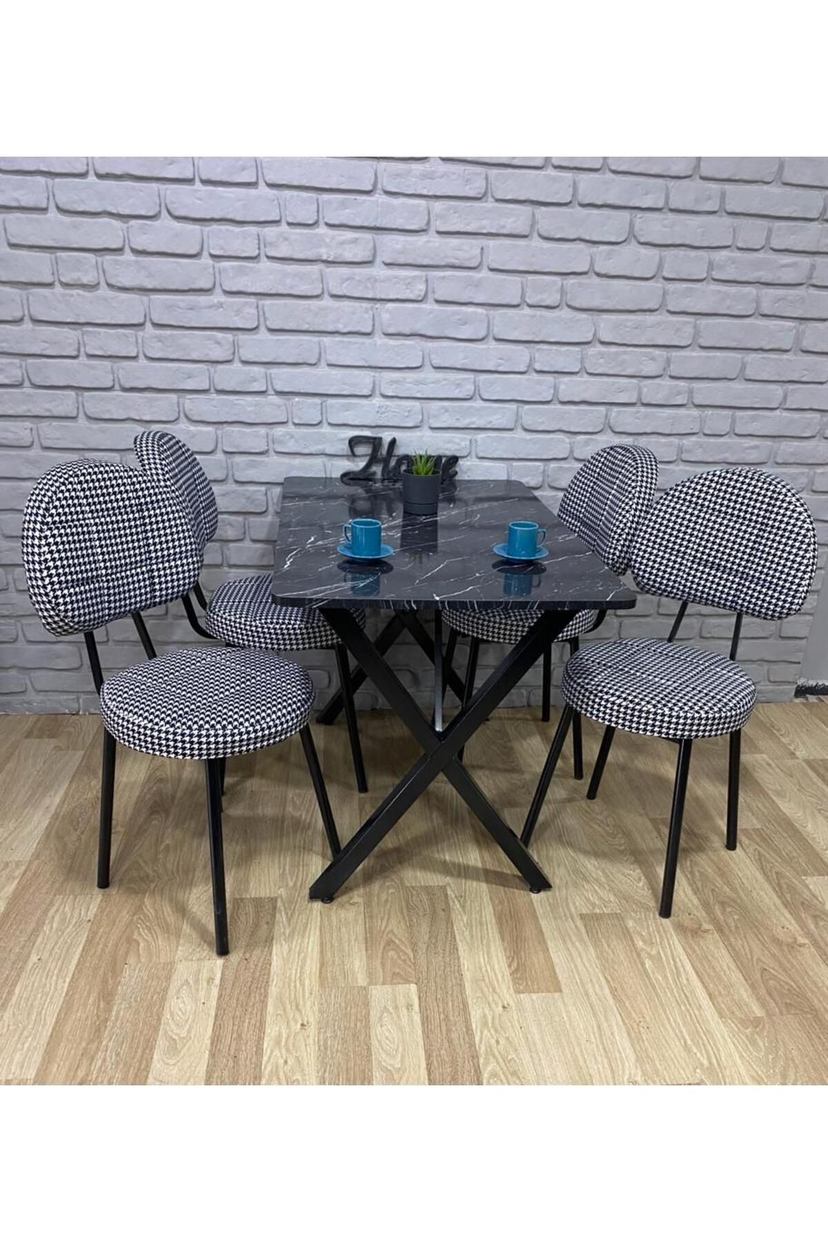 BAMBEDS MOBİLYA Masa Takımı, Yemek Masası, Mutfak Masası, Balkon Masası - 70x110 Siyah Mermer 4 Arkalıklı Sandalye