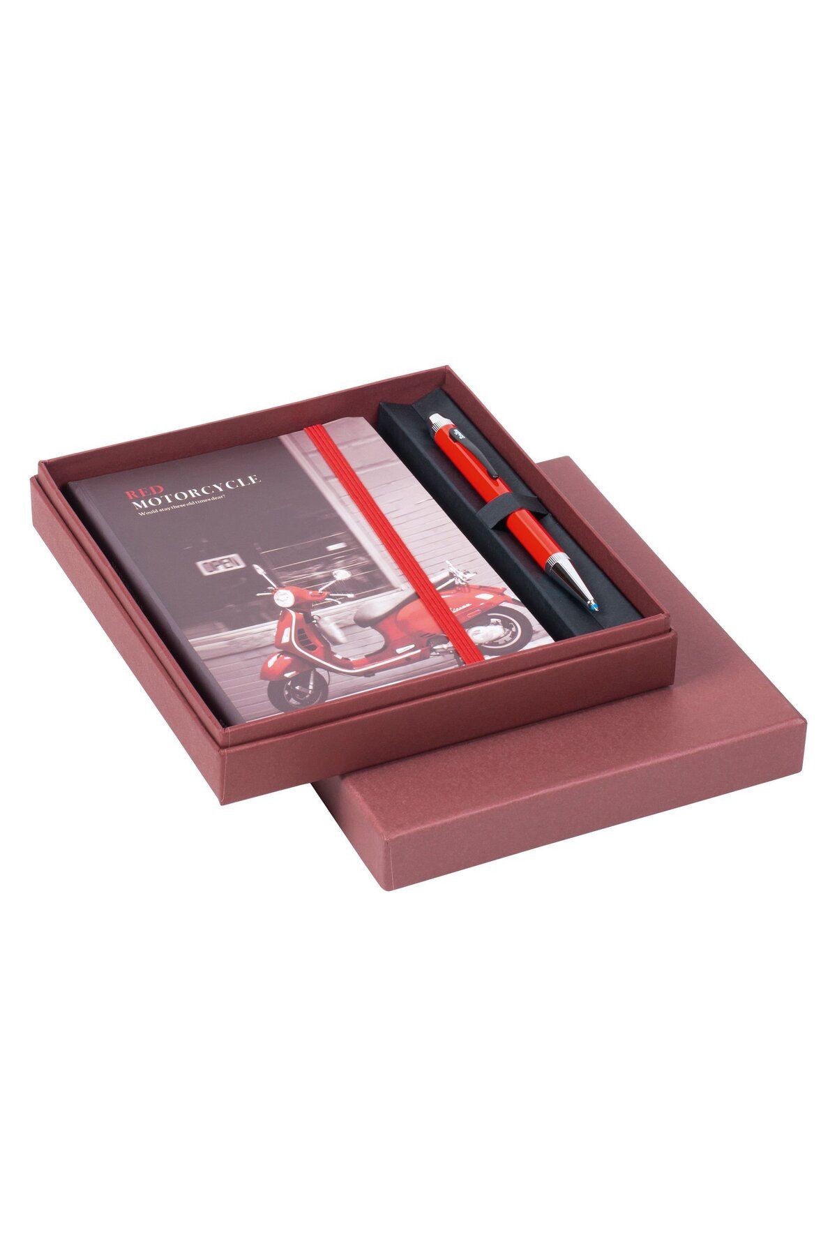 Scrikss Hediyelik Set Tükenmezkalem Smart Pen 699 Kırmızı & Red Motorcycle A6 Defter Çizgili
