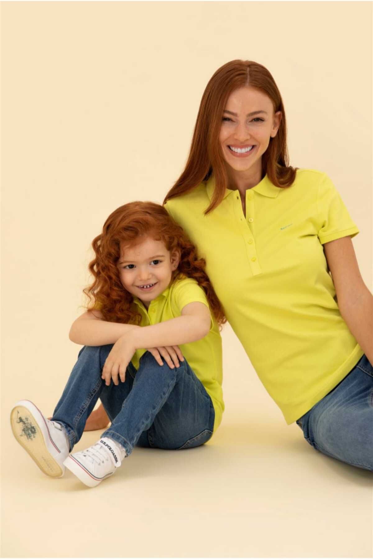 U.S. Polo Assn. Kadın Neon Sarı Basic Polo Yaka Tişört