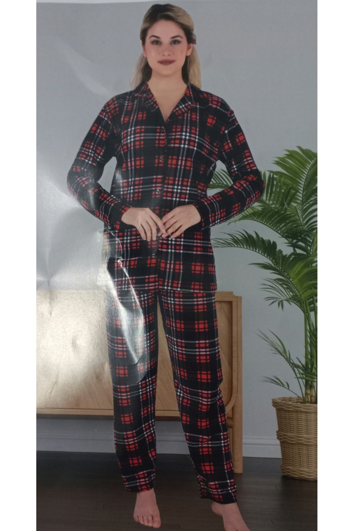 Mimoza Kırmızı Kareli Pijama Takımı 1425