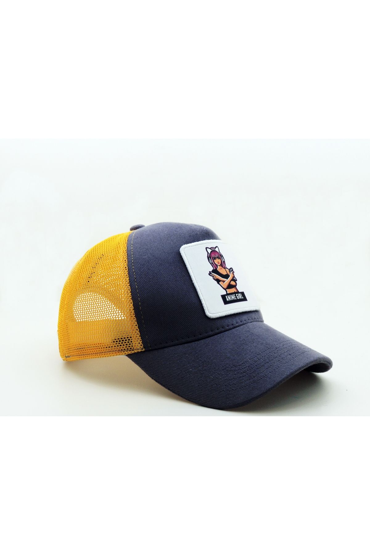 CityGoat Trucker Anime Gırl-746 Kod Logolu Gri-Sarı Şapka (CAP)