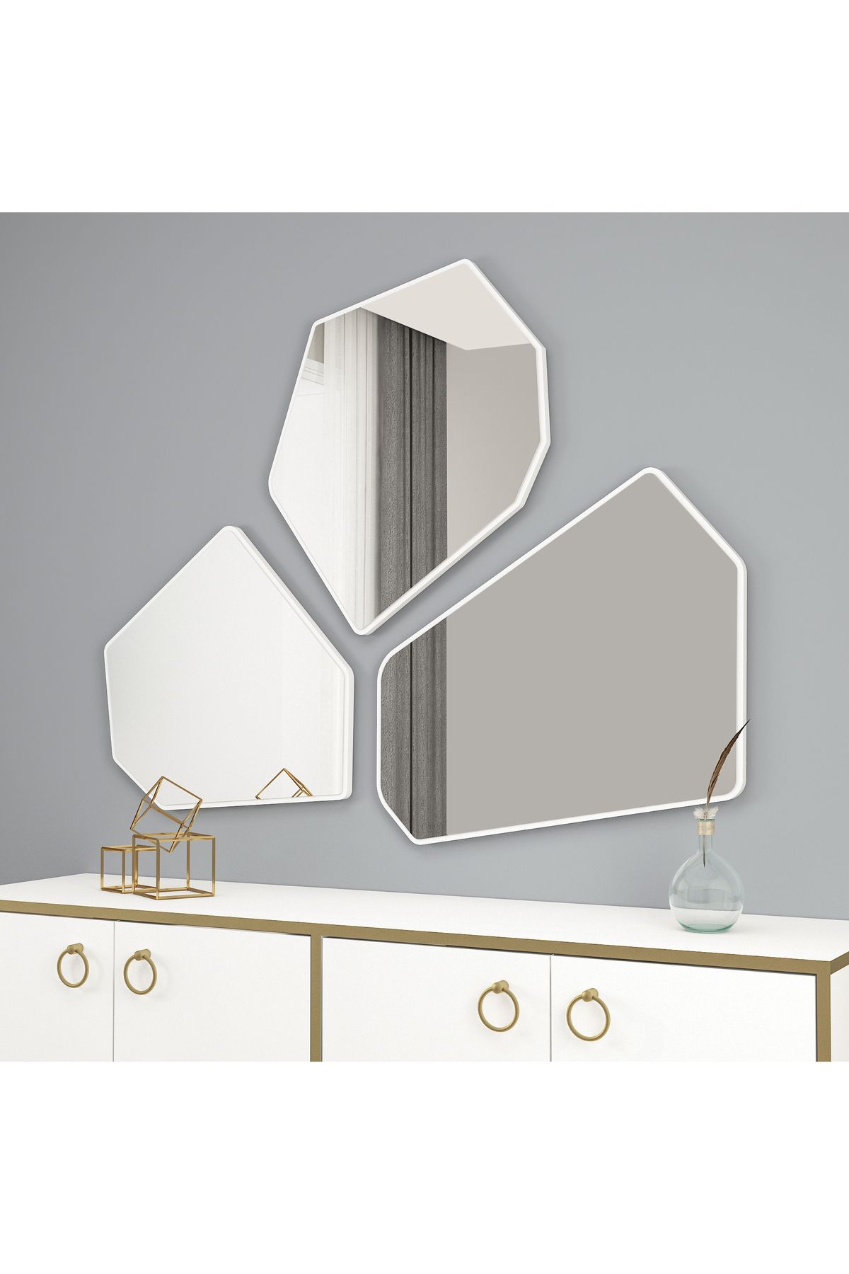Arnetti Zen Beyaz 3 Parça Modern Dekoratif Salon Ayna