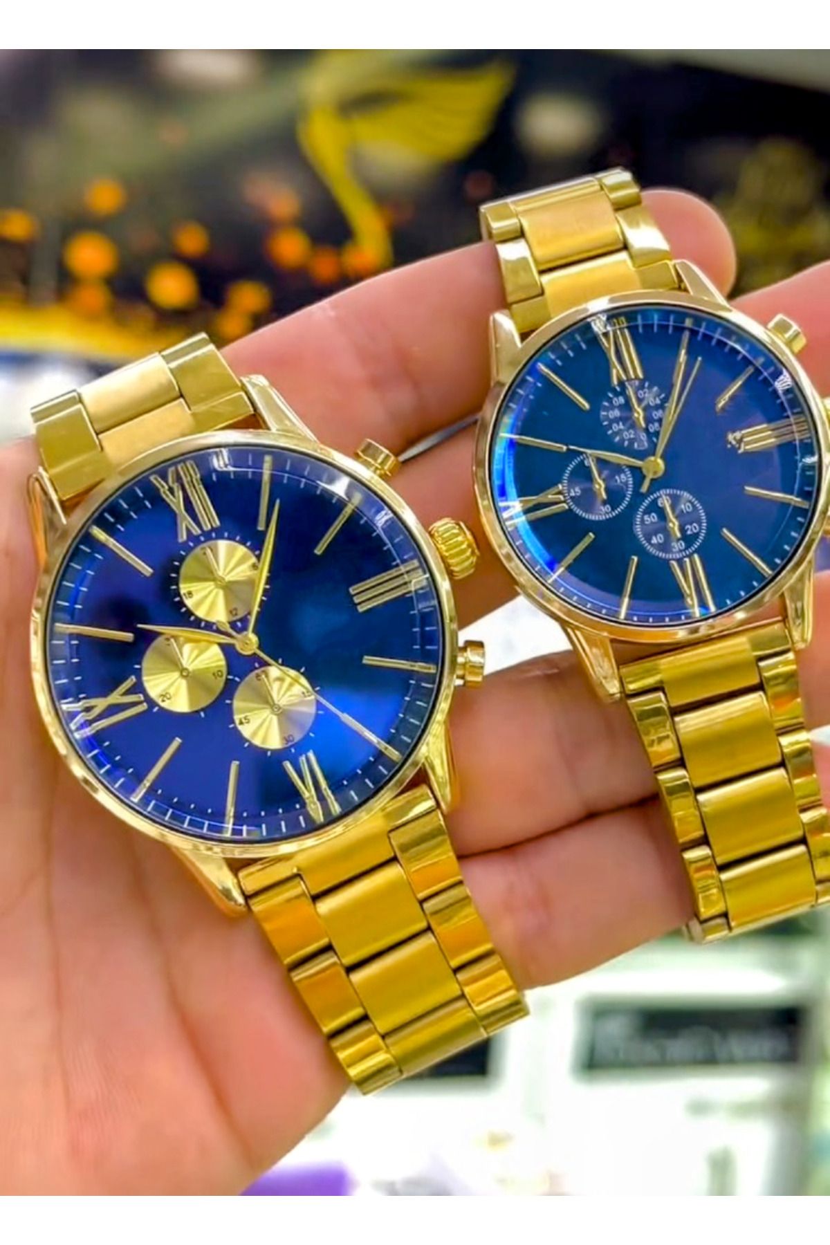 ÇENÇEN Gold Renk Çift Saatler Sevgiliye Saat Çelik Kordon Takı Set Kombini