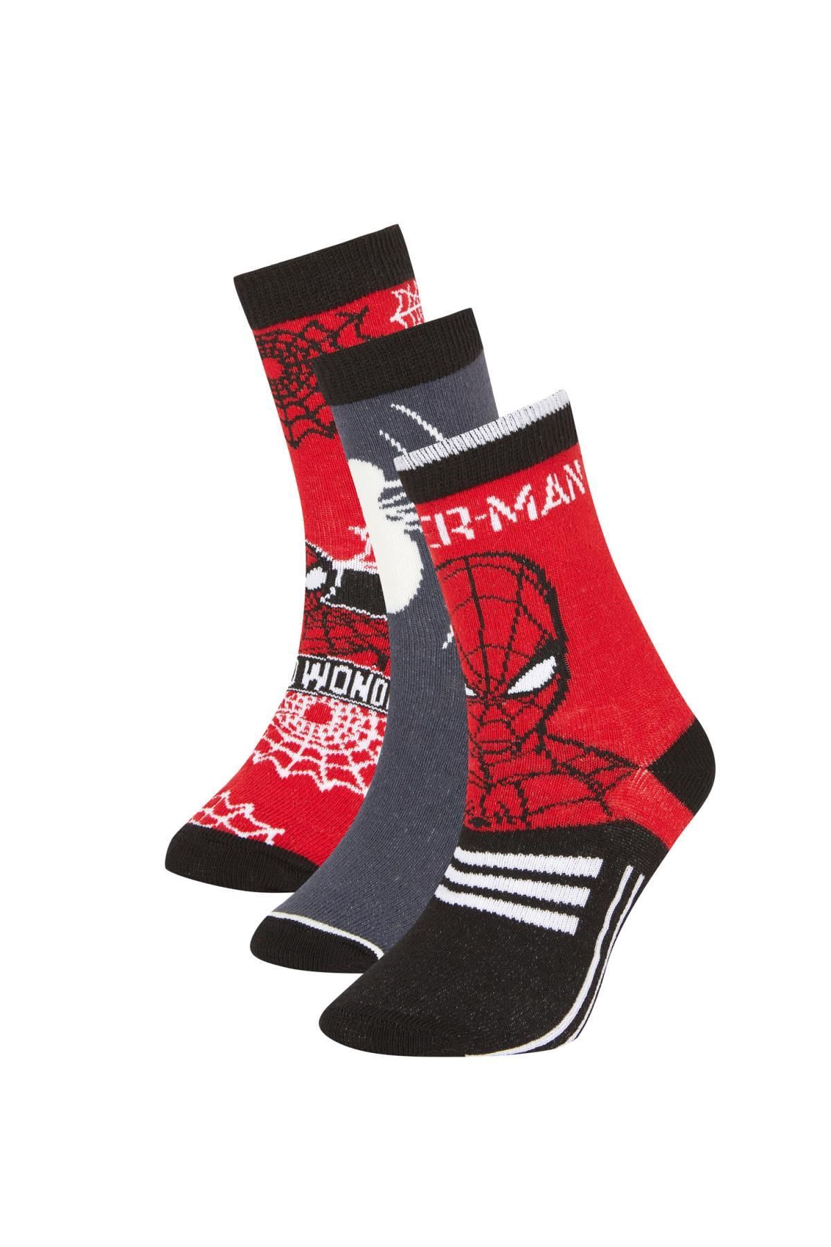 Defacto Erkek Çocuk Marvel Spiderman 3'lü Pamuklu Uzun Çorap