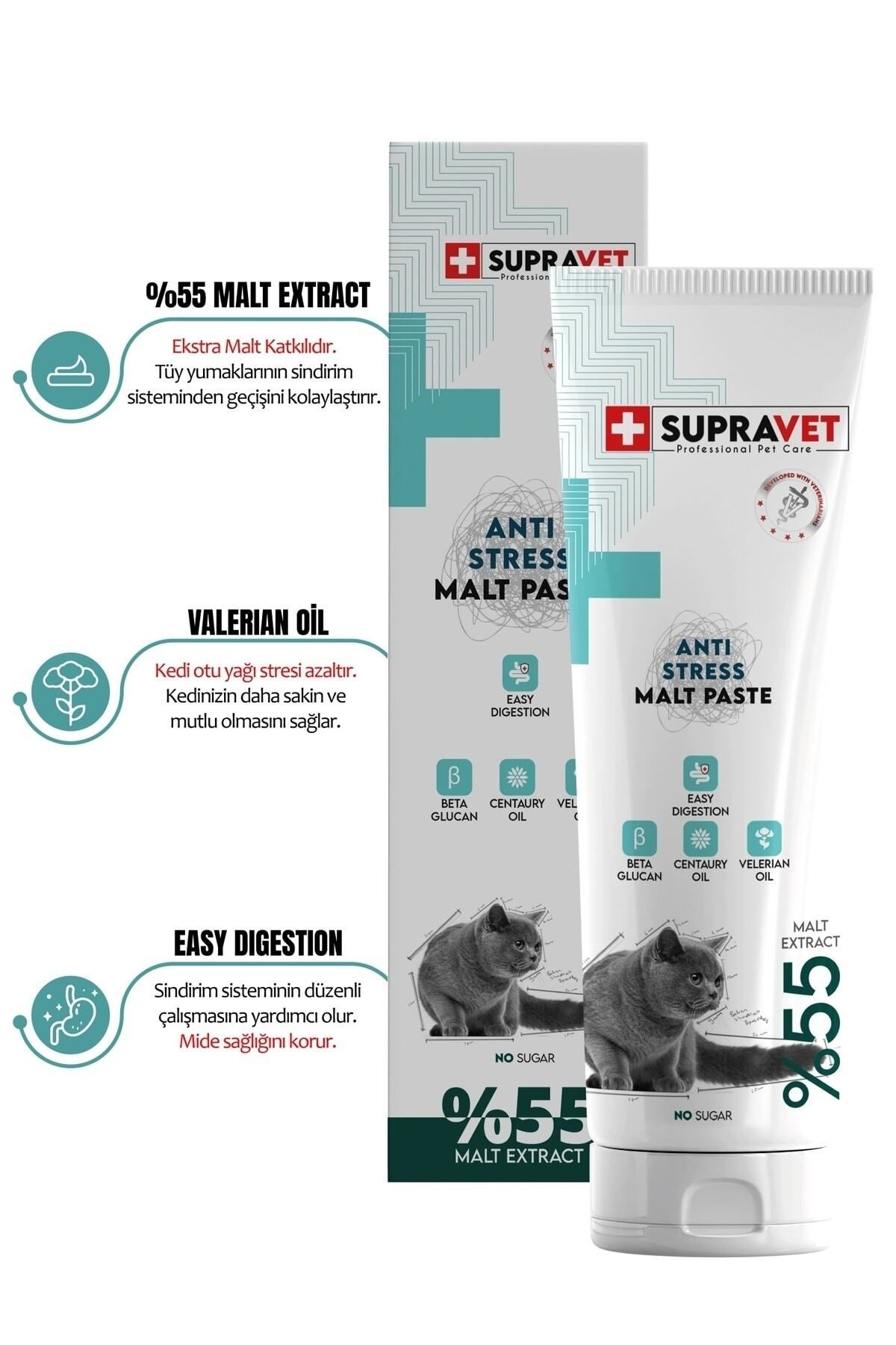 Supravet Anti Stress Relax Paste Sakinleştirici Kedi Macunu 100 gr (Şekersiz ) ( %55 Extra Malt )