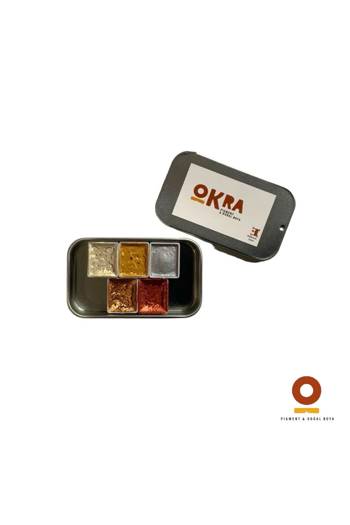 Okra Pigment ve Doğal Boya Okra Handmade Metalik Suluboya Set / 5 Renk