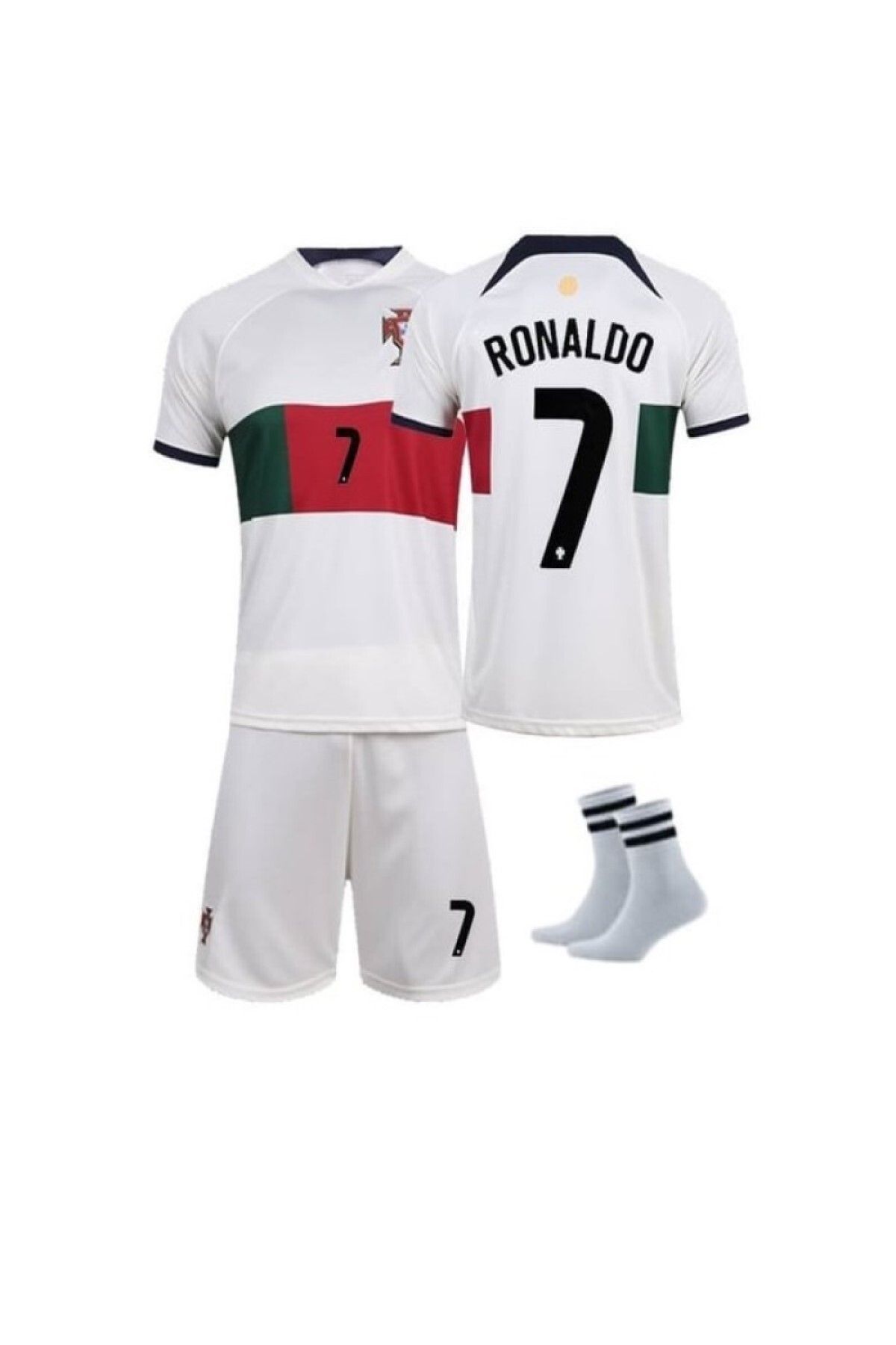yenteks Portekiz Milli Takım Ronaldo Deplasman Beyaz-yeşil Çocuk Forması 3'lü Set