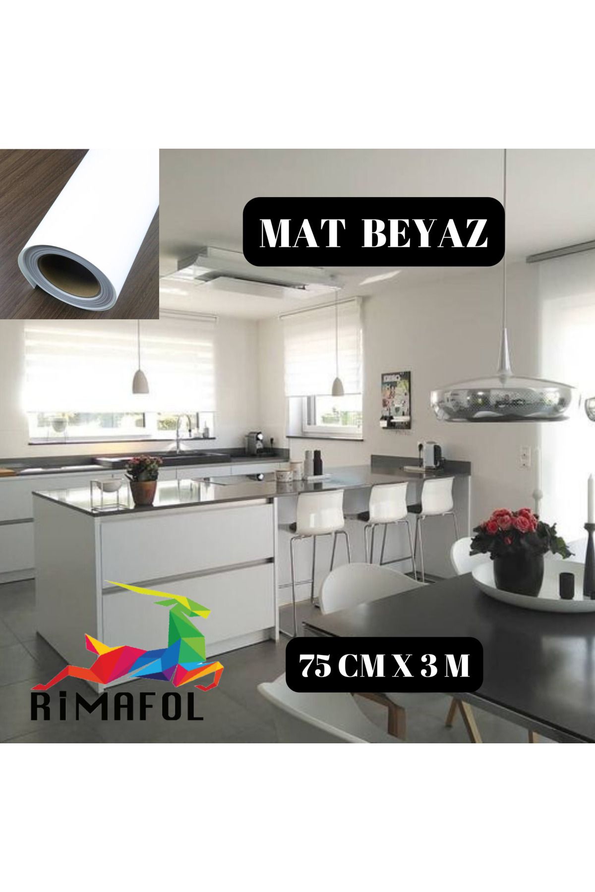 RİMAFOL Rimafol Mat Beyaz Mobilya Ve Dolap Kaplama Folyosu 75cmx3m