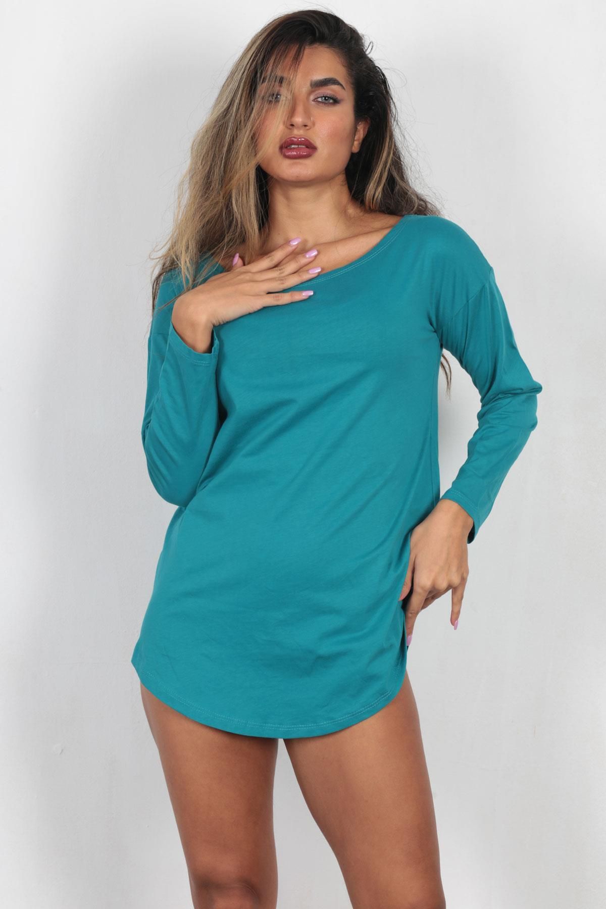 Forzuzu Kadın Çağla % 100 Pamuk Uzun Sweatshirt Model Ev Giyim Gecelik
