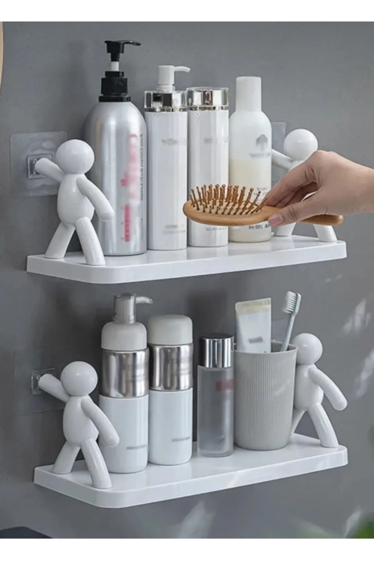 RuzMa Sevimli İnsan Motifli Banyo Mutfak Ofis Baharat Rafı Kendinden Yapışkanlı Çöp Adam Rafı
